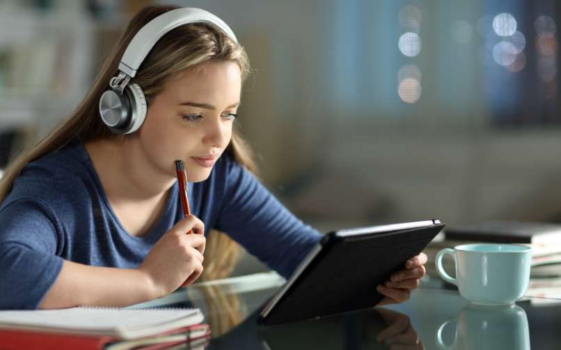 Student working with his tablet